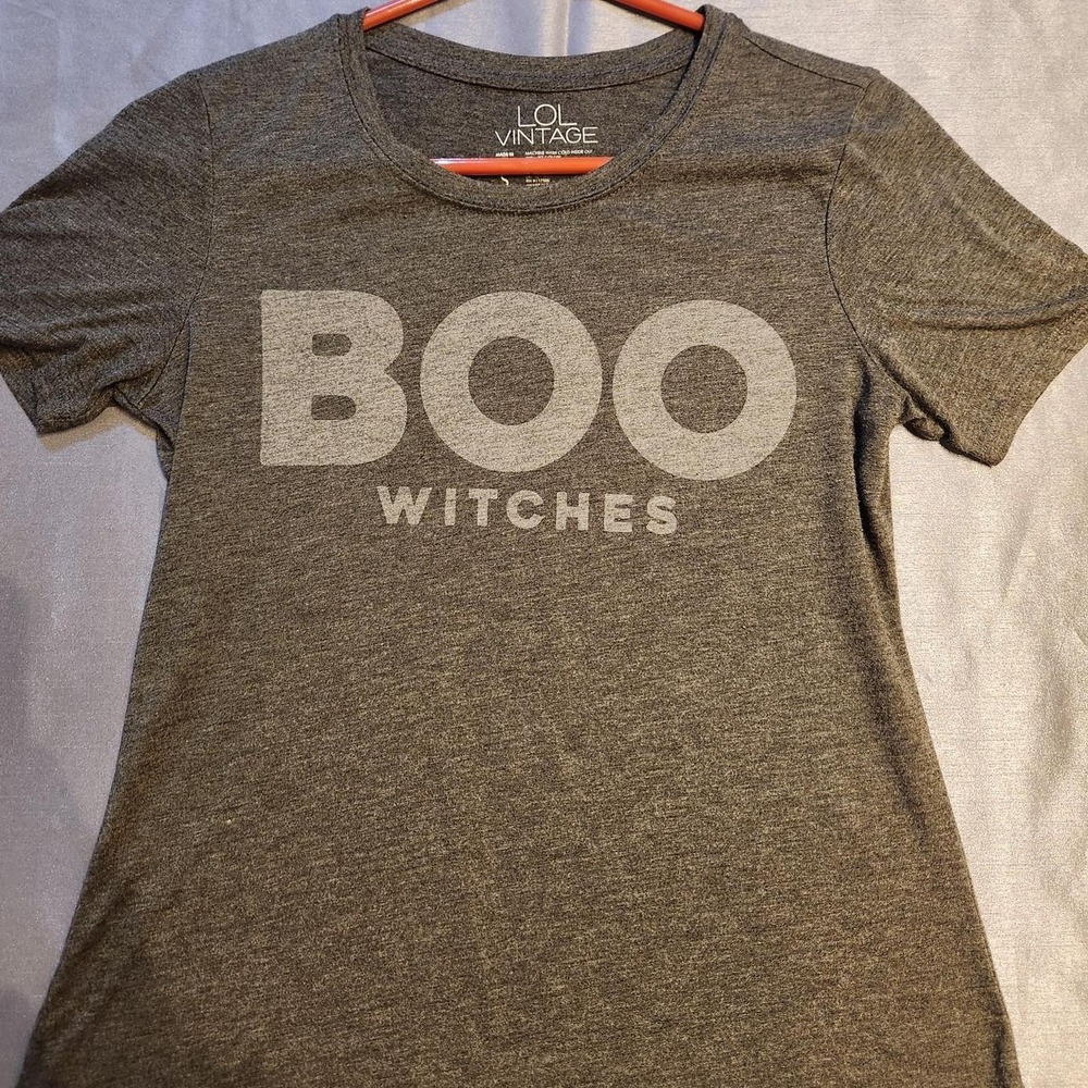 LOL Vintage Boo Witches Halloween Graphic Tee Charcoal Gray Heather Shirt Small